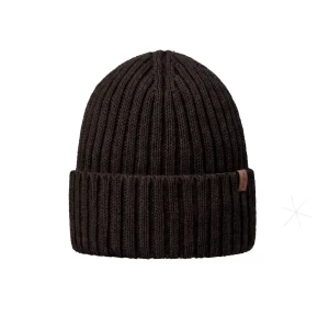 Brązowa wełniana czapka w prążki 100% merino wool